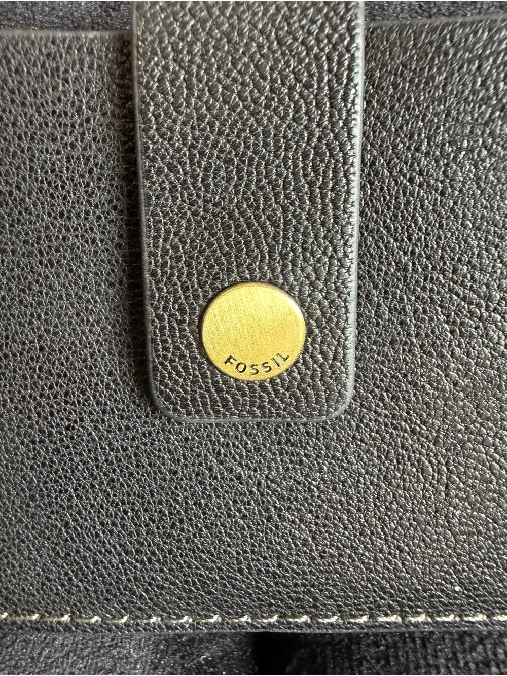 Fossil Black Leather Snap Card Holder with Gold Stud